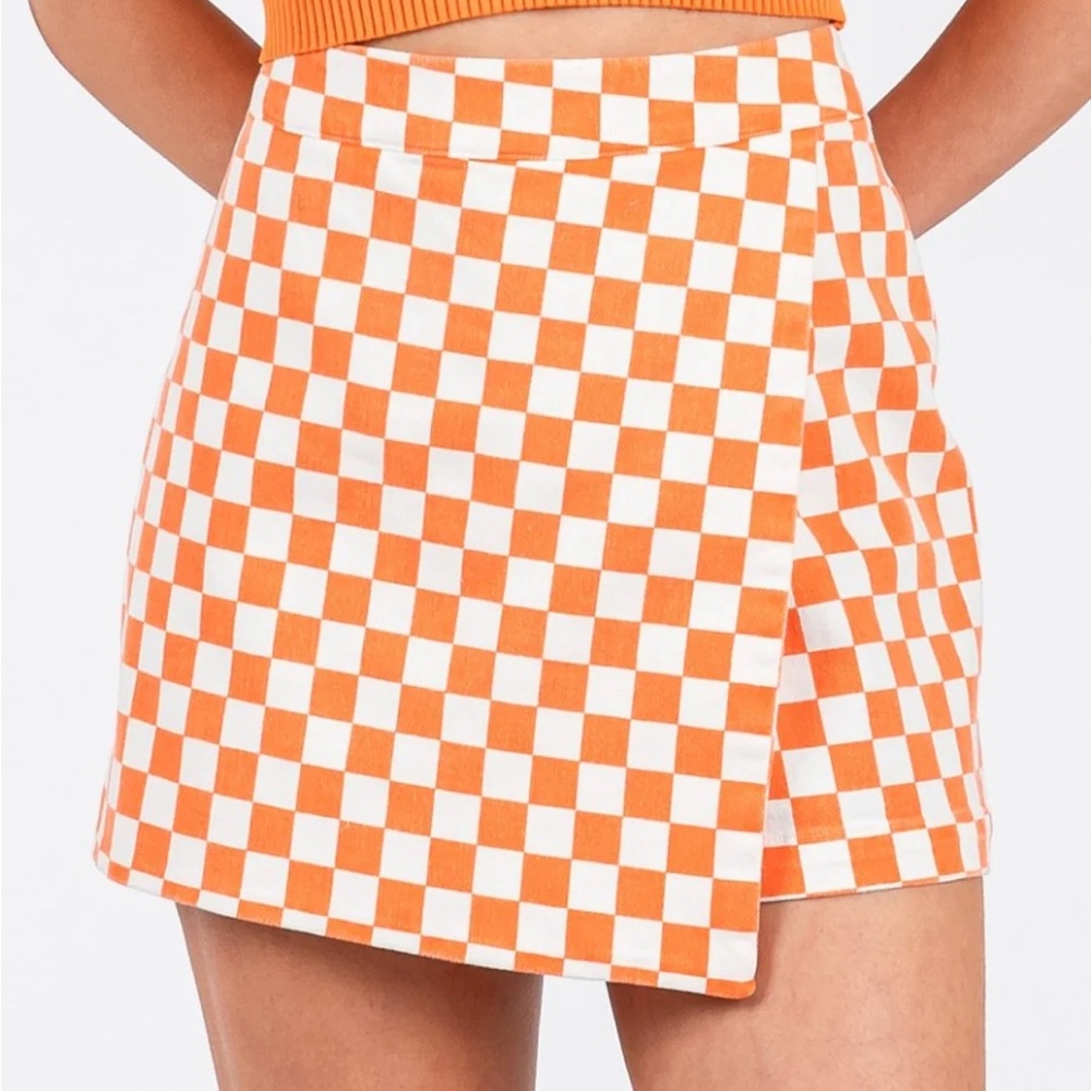 Orange and White Checkered Mini Skirt
